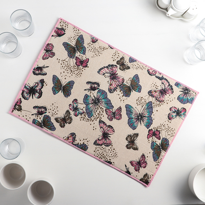 Коврик для сушки посуды Доляна «Сумеречные бабочки», 34×50 см, лён