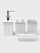 Набор аксессуаров для ванной комнаты «Завитки», 4 предмета, мыльница, дозатор для мыла, 2 стакана, белый - Фото 1