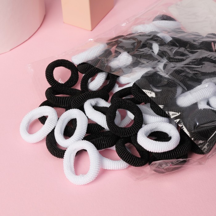 Резинки для волос Выбражулька «Махрушка», набор 76 шт., 3.5 см, чёрные, белые - Фото 1