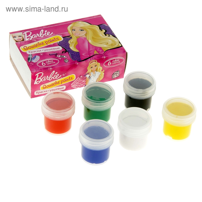 Гуашь 6 цветов 60мл Barbie - Фото 1