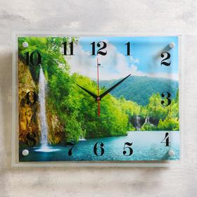 Часы настенные: Природа, "Озеро и водопад", бесшумные, 35 х 45 см