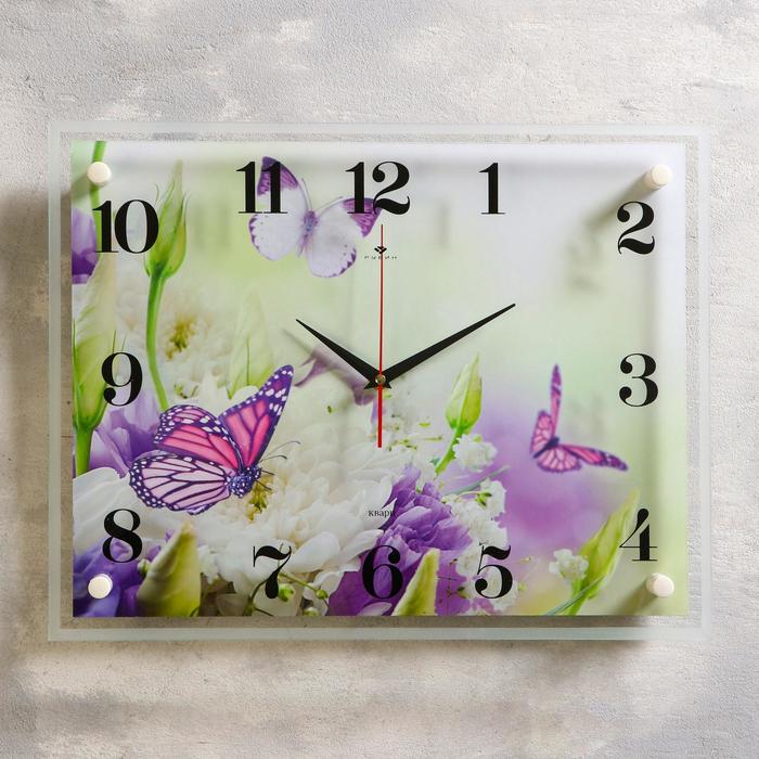 Часы настенные: Цветы, "Бабочка", бесшумные, 35 х 45 см