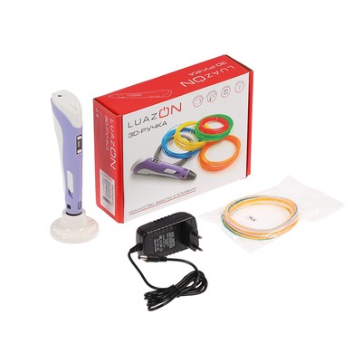 3D ручка LuazON, ABS и PLA, с дисплеем, фиолетовая (+ пластик, 3 цвета)