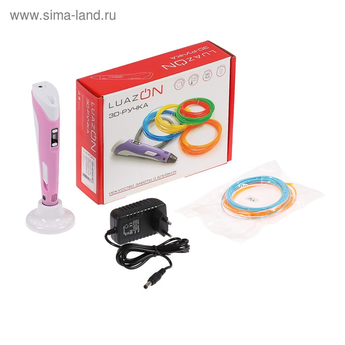 3D ручка LuazON, ABS и PLA, с дисплеем, розовая  (+ пластик, 3 цвета) - Фото 1