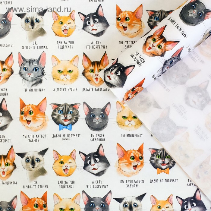 Бумага упаковочная крафтовая «Коты», 70 × 100 см - Фото 1