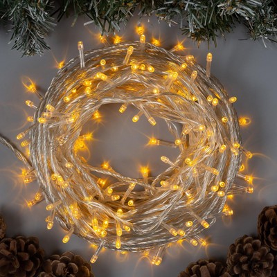 УЦЕНКА Гирлянда «Нить», 20 м, IP20, 200 LED, 220 В, 8 режимов, прозрачная нить, свечение жёлтое
