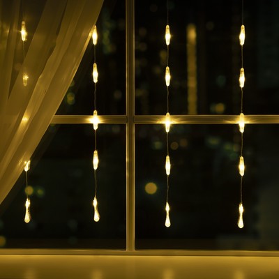УЦЕНКА Гирлянда «Занавес», 2.5×0.65 м, с насадками «Капли», IP20, 50 LED, 220 В, 8 режимов, прозрачная нить, свечение тёплое белое