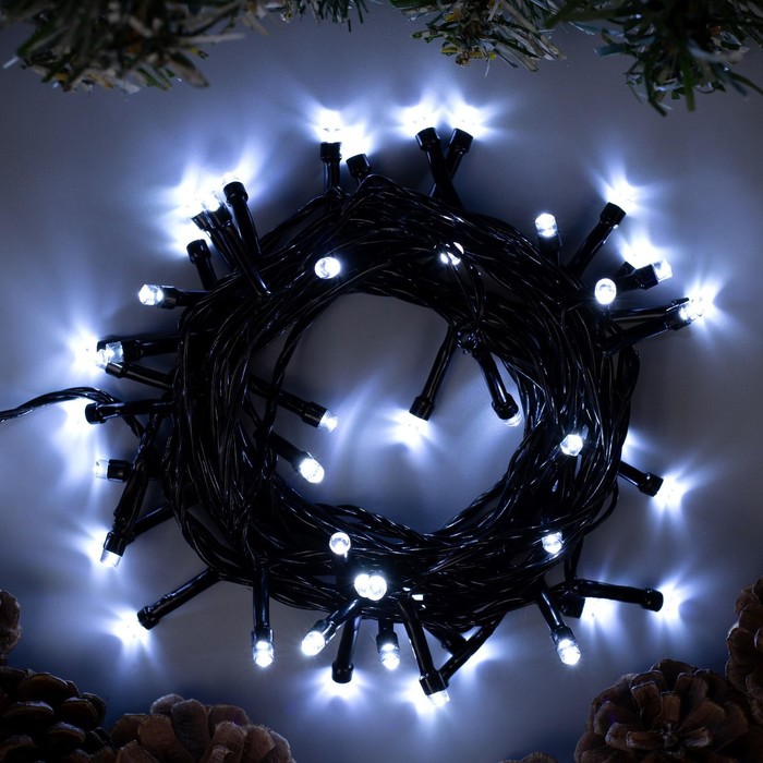УЦЕНКА Гирлянда «Нить» 5 м, IP20, тёмная нить, 50 LED, 8 режимов, 220 В, свечение белое - Фото 1