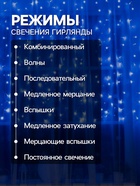 УЦЕНКА Гирлянда «Занавес», 2×1.5 м, IP20, 360 LED, 220 В, 8 режимов, прозрачная нить, свечение синее - Фото 4