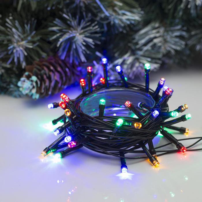 УЦЕНКА Гирлянда «Нить» 5 м, IP20, тёмная нить, 50 LED, свечение мульти, 8 режимов, 220 В - Фото 1