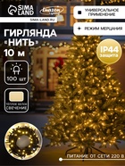 УЦЕНКА Гирлянда «Нить» 10 м, IP44, УМС, тёмная нить, 100 LED, свечение тёплое белое, мерцание белым, 220 В - Фото 1