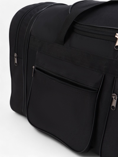 Сумка дорожная на молнии, с увеличением, 4 наружных кармана, длинный ремень, чёрная