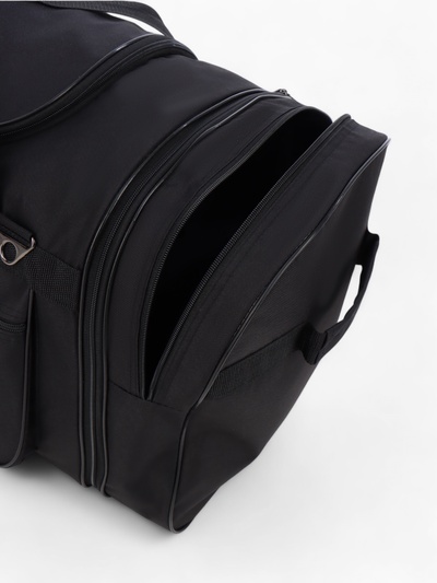 Сумка дорожная на молнии, с увеличением, 4 наружных кармана, длинный ремень, чёрная