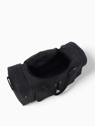 Сумка дорожная на молнии, с увеличением, 4 наружных кармана, длинный ремень, чёрная