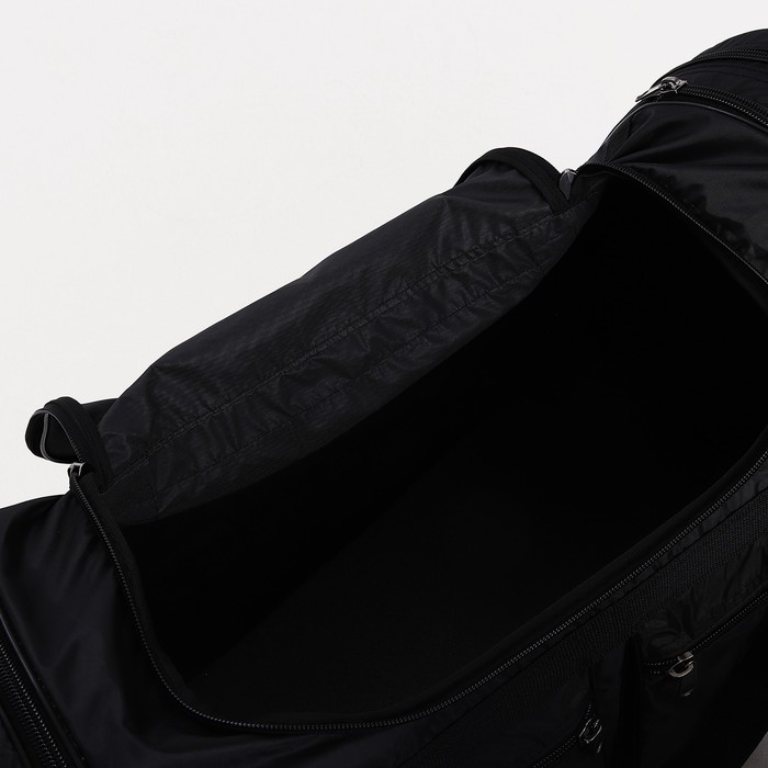 Сумка дорожная на молнии, с увеличением, 4 наружных кармана, длинный ремень, цвет чёрный