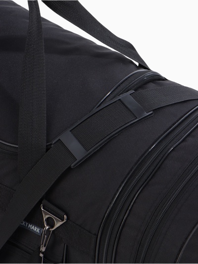 Сумка дорожная на молнии, с увеличением, 4 наружных кармана, длинный ремень, чёрная