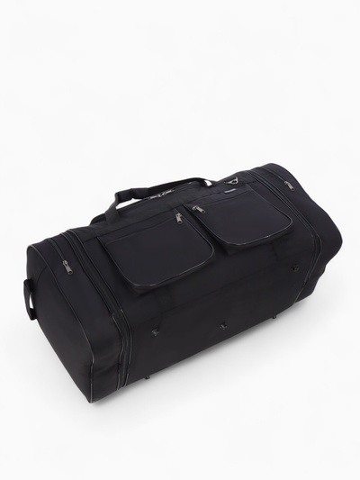 Сумка дорожная на молнии, с увеличением, 4 наружных кармана, длинный ремень, чёрная