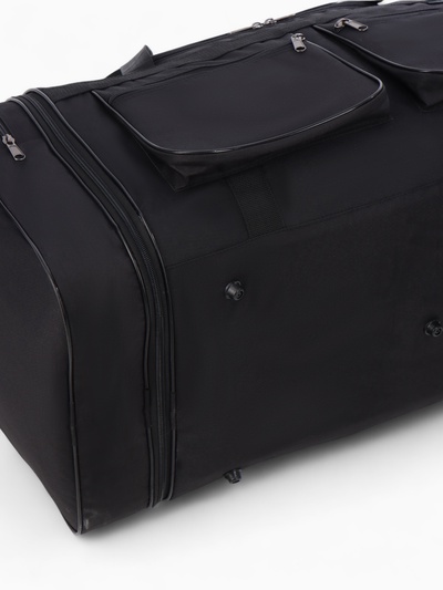 Сумка дорожная на молнии, с увеличением, 4 наружных кармана, длинный ремень, чёрная
