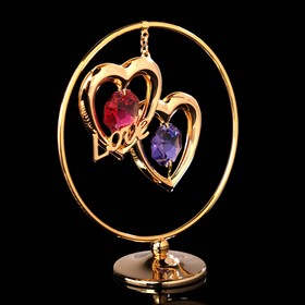 Сувенир «Сердца в кольце», 3×7×8 см, с кристаллами