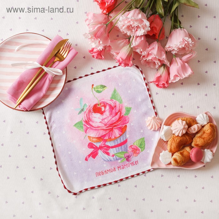 Полотенце микрофибра "Доляна" Любимой мамочке, 30х30 см, п/э 200 гр/м2 - Фото 1