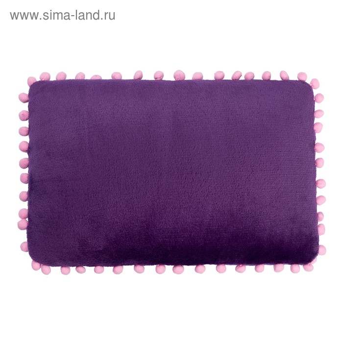 Подушка "Этель" фиол., р-р 40х30 см, с бамбошками, 100% П/Э, велсофт - Фото 1