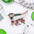 Брошь «Птичка-синичка», цвет зелёный в кофейном золоте - Фото 1