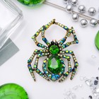 Брошь «Паук хищник», цвет изумрудный в черненом золоте - Фото 1