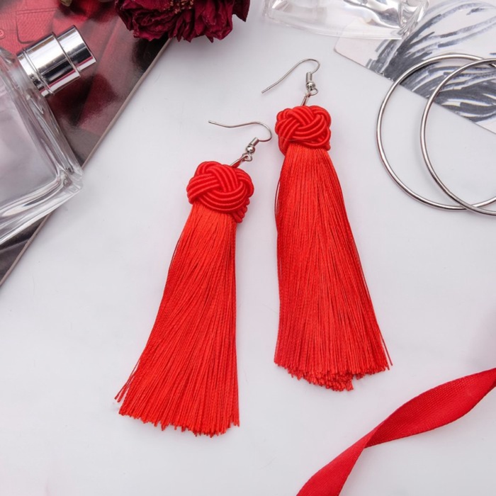 Серьги «Кисти» романс, цвет красный в серебре, длина кисти от 8 см - Фото 1