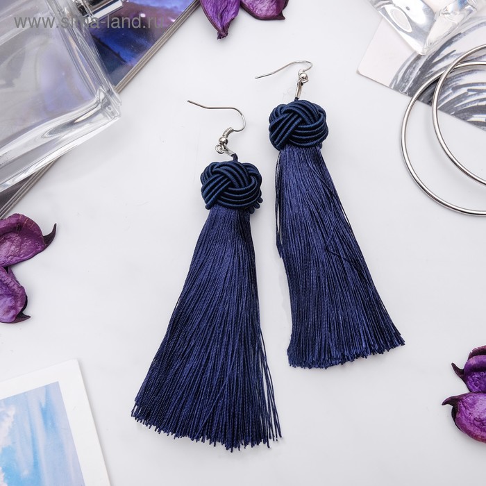 Серьги «Кисти» романс, цвет тёмно-синий в серебре, длина кисти 10 см - Фото 1