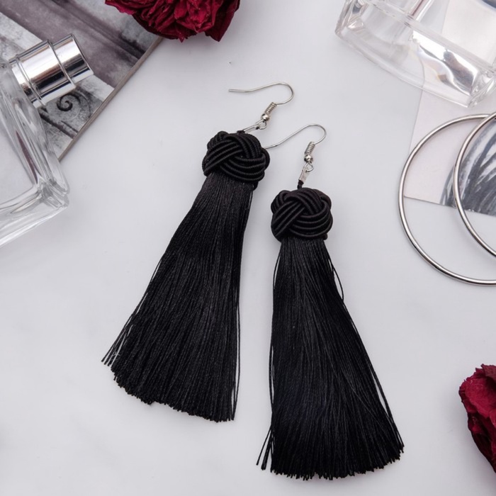 Серьги «Кисти» романс, чёрные в серебре, длина кисти от 8 см - Фото 1