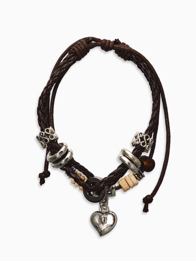 Браслет кожа «Переплетение» с подвеской, сердце, коричневый, d=8 см