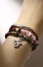 Браслет кожа «Настроение» кошачий глаз, бабочка, коричневый, d=8 см - Фото 4