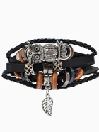 Браслет кожаный «Сова и листок», d=6 см, чёрный - Фото 2