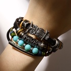 Браслет кожаный «Сова и ряд бусин», d=9 см, чёрный - Фото 2