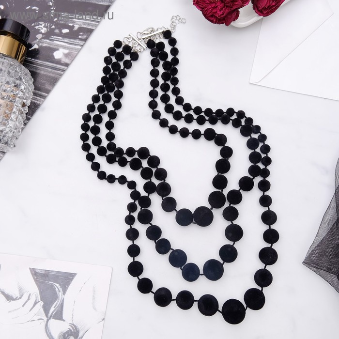 Бусы 3 яруса «Бархат», цвет чёрный, 70 см - Фото 1