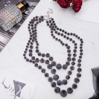 Бусы 3 яруса «Бархат», цвет серый, 70 см