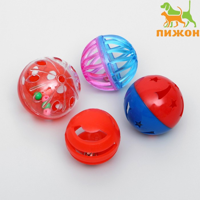 Набор из 4 шариков для кошек, микс цветов - Фото 1
