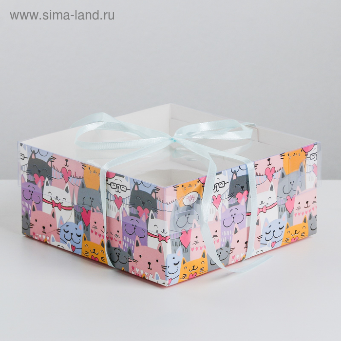 Коробка на 4 капкейка «Котики», 16 × 16 × 7.5 см
