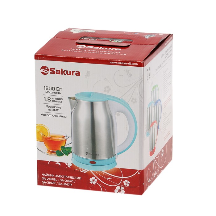 Чайник электрический Sakura SA-2147R, металл, 1.8 л, 1800 Вт, красный - фото 51331908