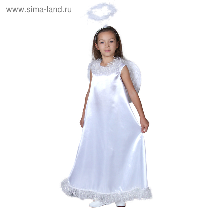 Карнавальный костюм «Белый ангел», нимб, платье, крылья, р-р 32, рост 122-128 см - Фото 1