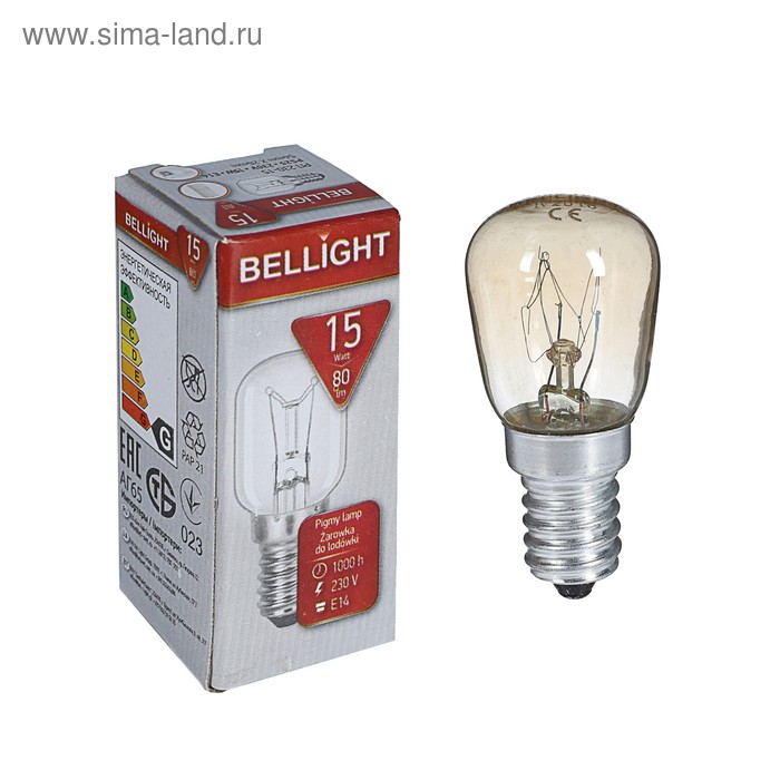 Лампа накаливания BELLIGHT, для холодильников и швейных машин, РП, 15 Вт, Е14, 230 В - Фото 1