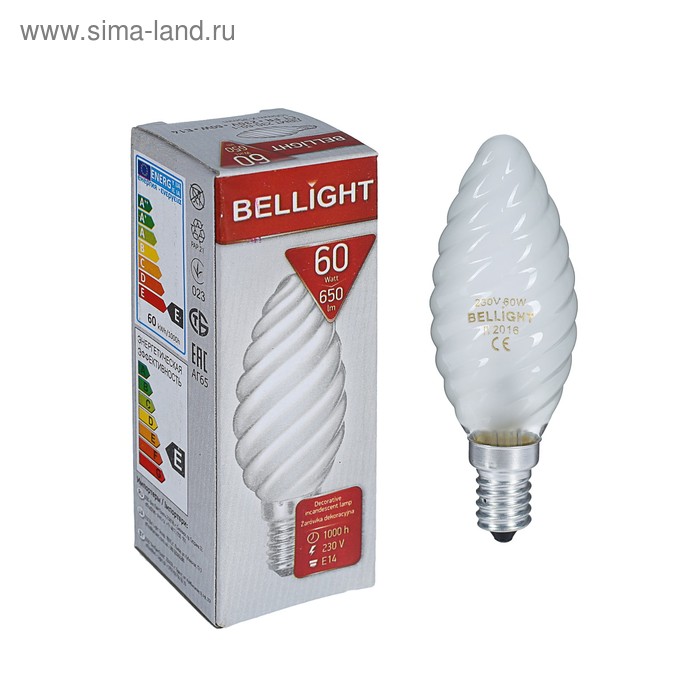 Лампа накаливания BELLIGHT, ДВМТ, 60 Вт, Е14, 230 В - Фото 1