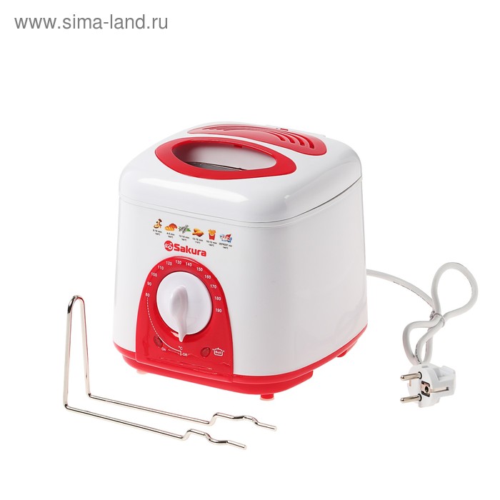 Фритюрница Sakura SA-7654R, 950 Вт, 750 мл, антипригарное покрытие, фильтр, бело-красная - Фото 1