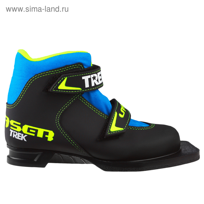 Ботинки лыжные TREK Laser, NN75, искусственная кожа, искусственная кожа, цвет чёрный/синий, лого лайм-неон/белый, размер 32 - Фото 1