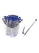 Ручка шариковая 0,5 мм синяя, корпус прозрачный А-100 (48 шт) - фото 809484821