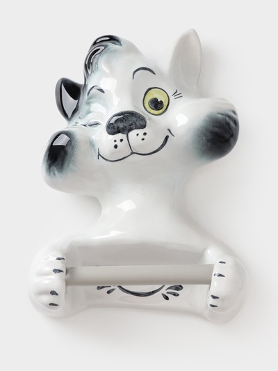 Держатель для туалетной бумаги «Кот — хулиган», 19×11×28 см, фарфор, белый