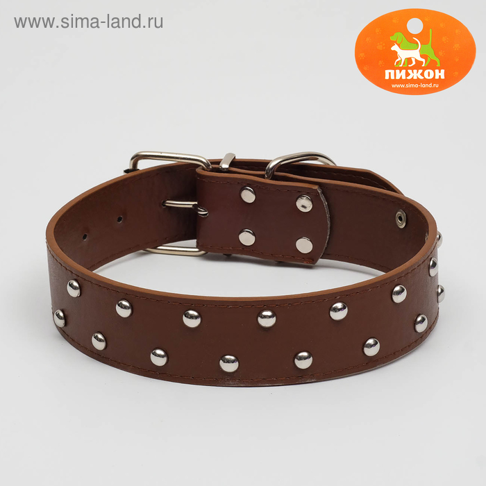 Ошейник клепаный в 2 ряда, 63,5 х 3,8 см, коричневый - Фото 1