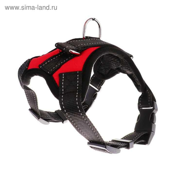 Шлейка К7, размер М, ОГ 52-66 см, вес 9.5-17.5 кг, мягкая, светоотражающая, красная - Фото 1