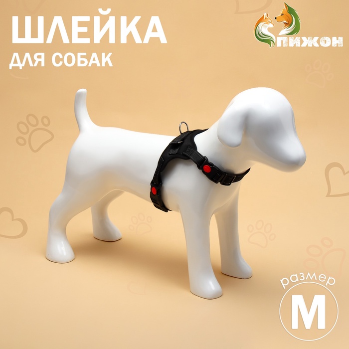 Шлейка К7, размер М, ОГ 52-66 см, вес 9.5-17.5 кг, мягкая, светоотражающая, чёрная - Фото 1
