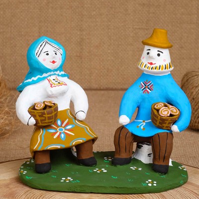 Сувенир «Мужик с бабой на пнях», 16×7×14,5 см, каргопольская игрушка, микс